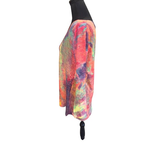 Soft Surroundings Multicolor Abstract Print V-Neck Tunic Sweater Artsy Top M - Picture 6 of 9